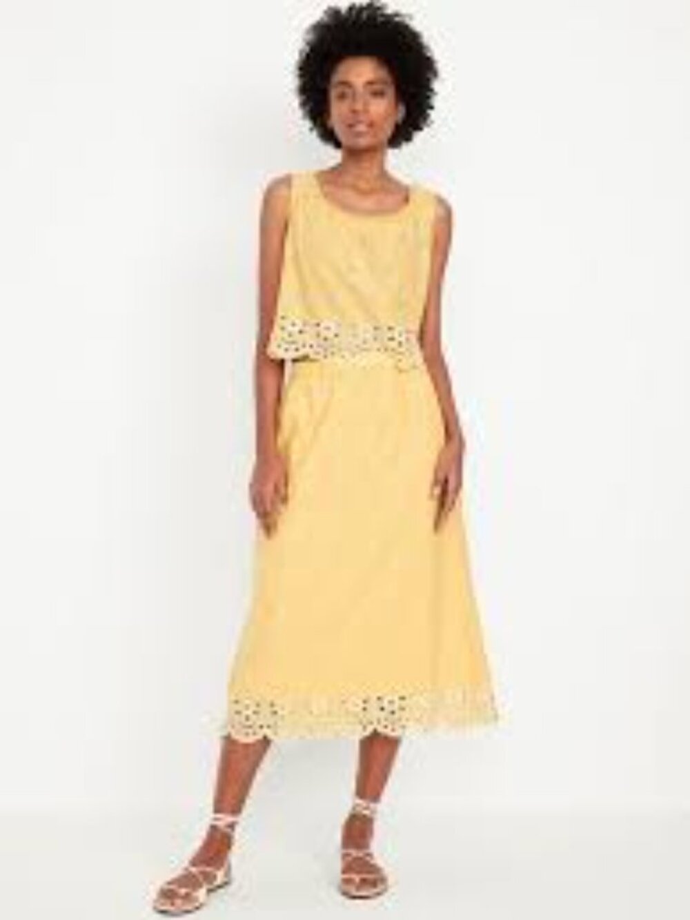 Old Navy L Yellow Eyelet Embroidered Midi Skirt Cotton Cottagecore